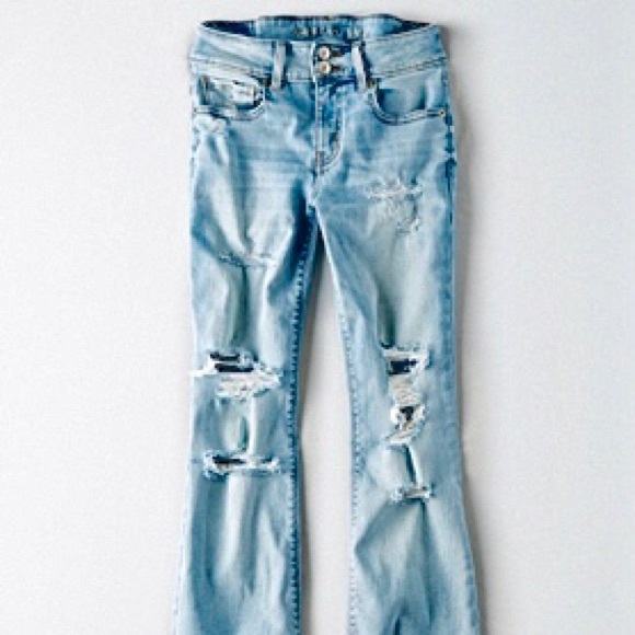 American Eagle AE Artist Flare Jean Size 14 Distressed Crushed Ice - Picture 12 of 12